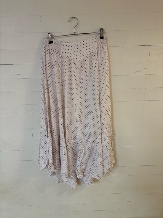 Dresses & Skirts - Polka Dot Midi Skirt Size L Cream Black Ruffle Hem Flowy Casual